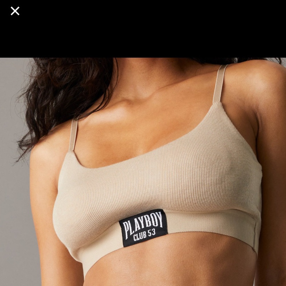 Brand NEW Playboy Ribbed Scoopneck Bralette Bra NWT tan PlayBoy Club 53 boxing